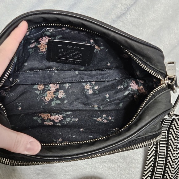 Coach Nylon Pebble Leather Court Crossbody Bag Black 91065 Purse Hang Charm - Picture 4 of 6